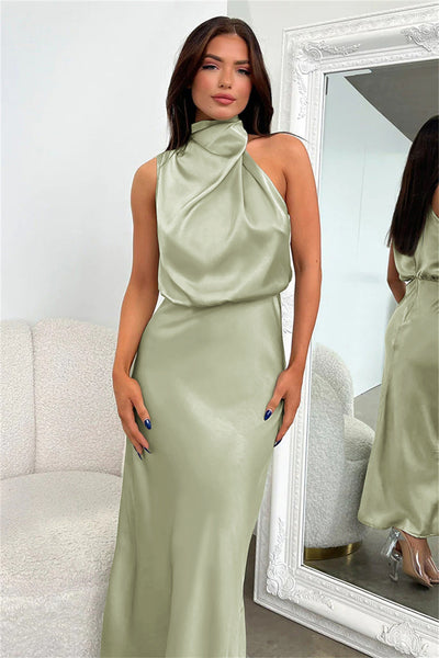 Carlina | Long Satin Dress with Halterneck