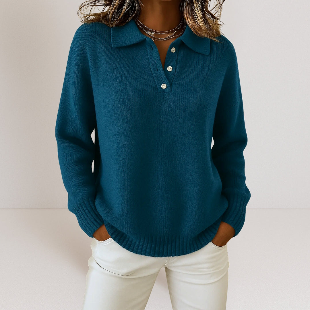 Leny™ - Soft Knit Polo Sweater