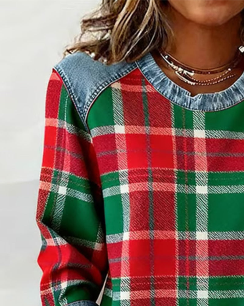 Kaety™ - Sweatshirt with Checkered Patchwork