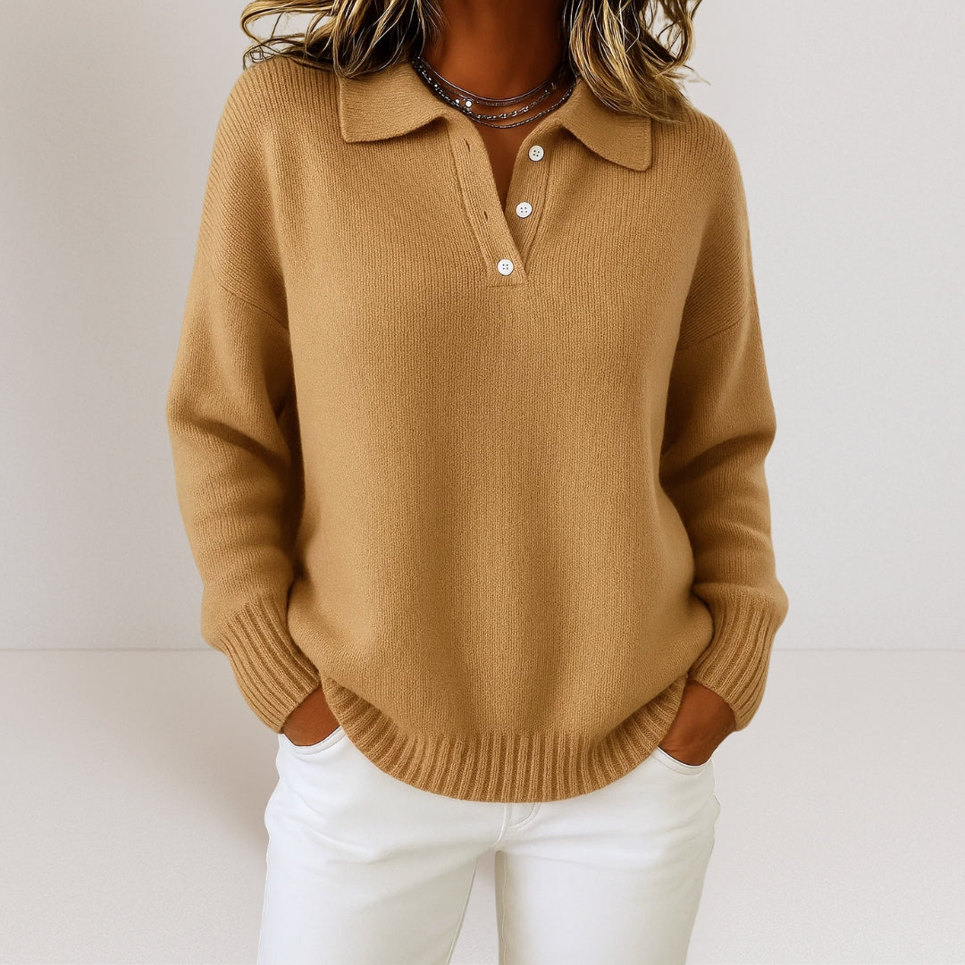 Leny™ - Soft Knit Polo Sweater