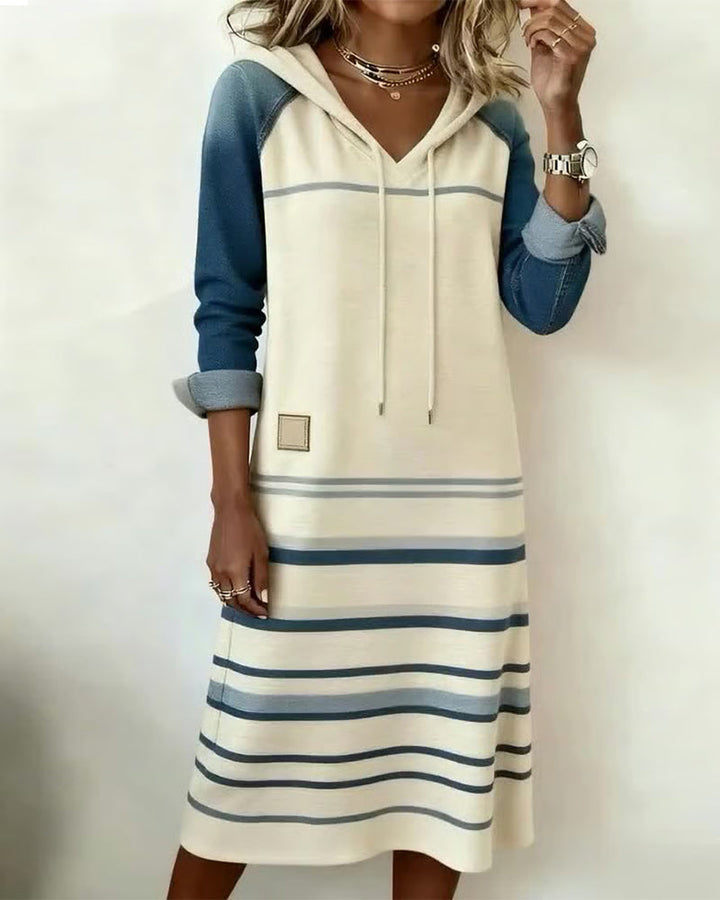 Merry™ - Striped Hooded Dress with Color Mixing
