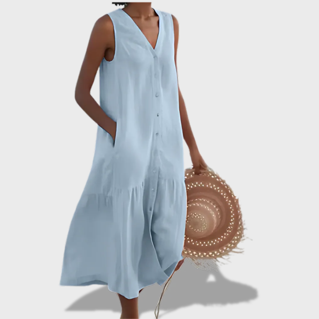 Naya™ - Sleeveless Elegant Shirt Dress with V-Neckline