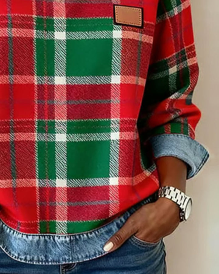 Kaety™ - Sweatshirt with Checkered Patchwork