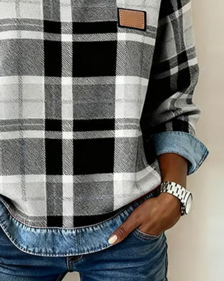 Kaety™ - Sweatshirt with Checkered Patchwork
