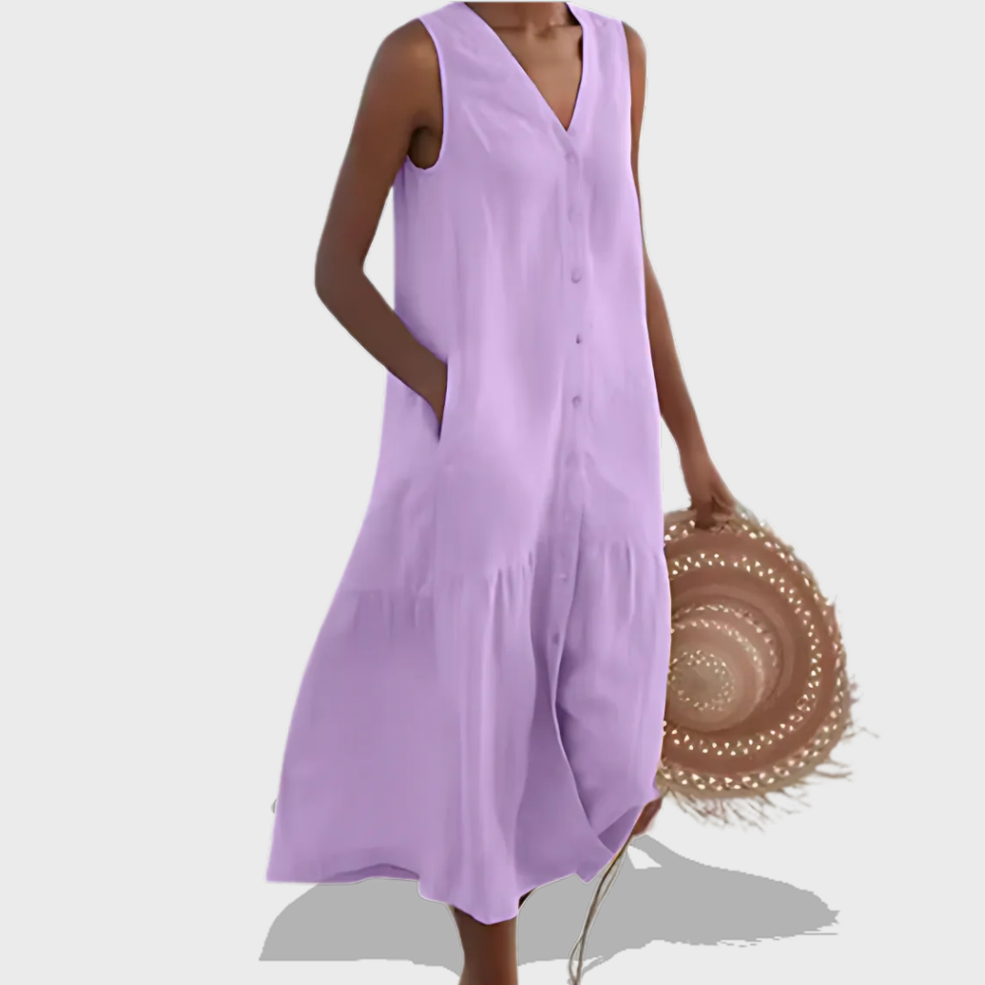 Naya™ - Sleeveless Elegant Shirt Dress with V-Neckline