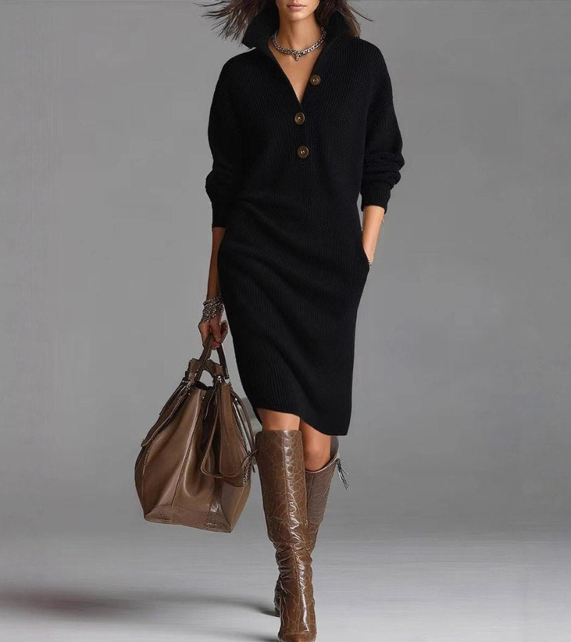 Sorelle™ - Elegant Winter Dress with Buttons