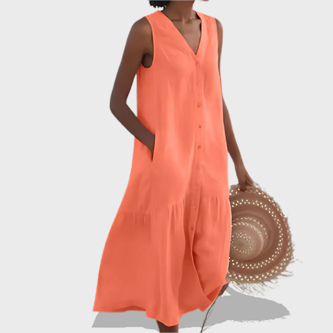 Naya™ - Sleeveless Elegant Shirt Dress with V-Neckline