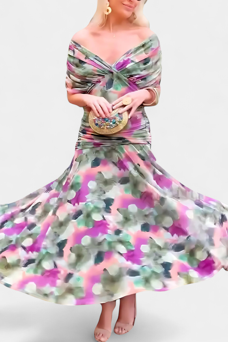 Alira™ - Long Floral Dress with V-Neck