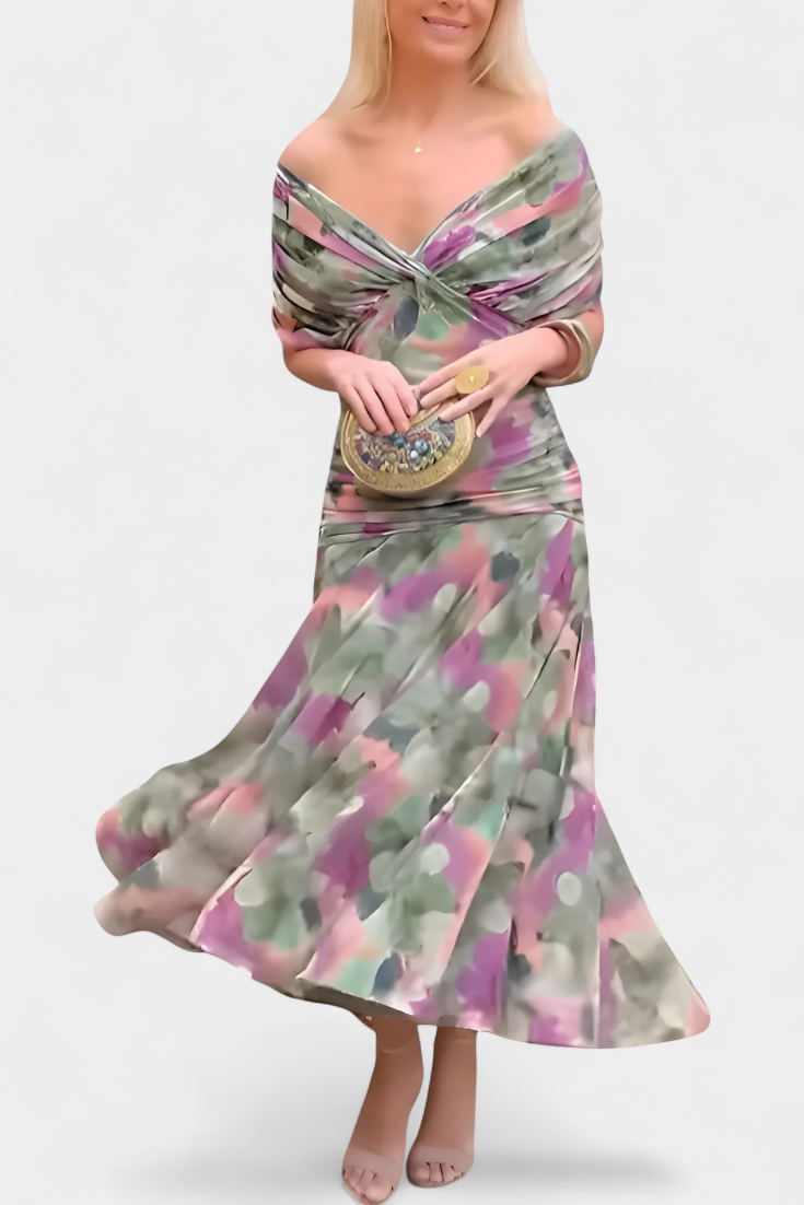 Alira™ - Long Floral Dress with V-Neck