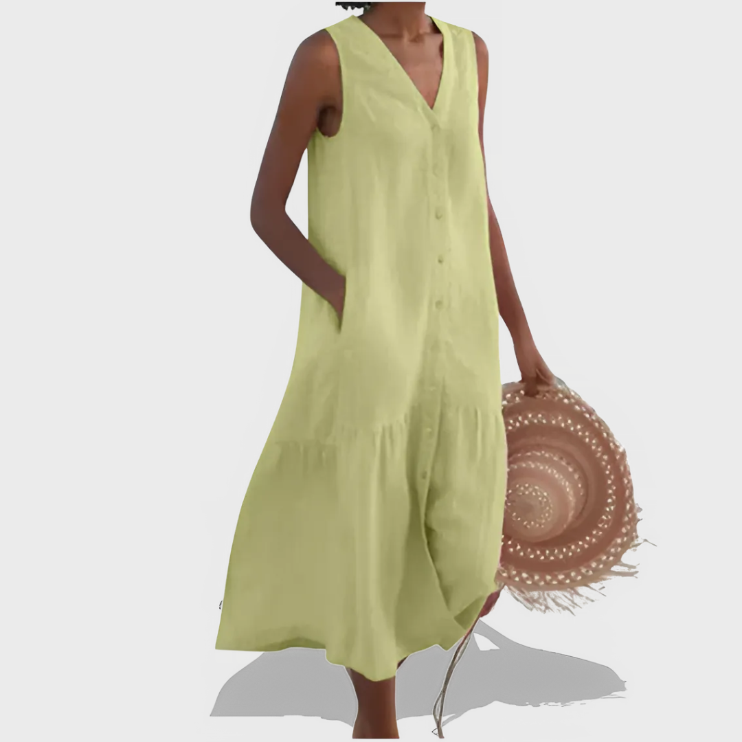 Naya™ - Sleeveless Elegant Shirt Dress with V-Neckline