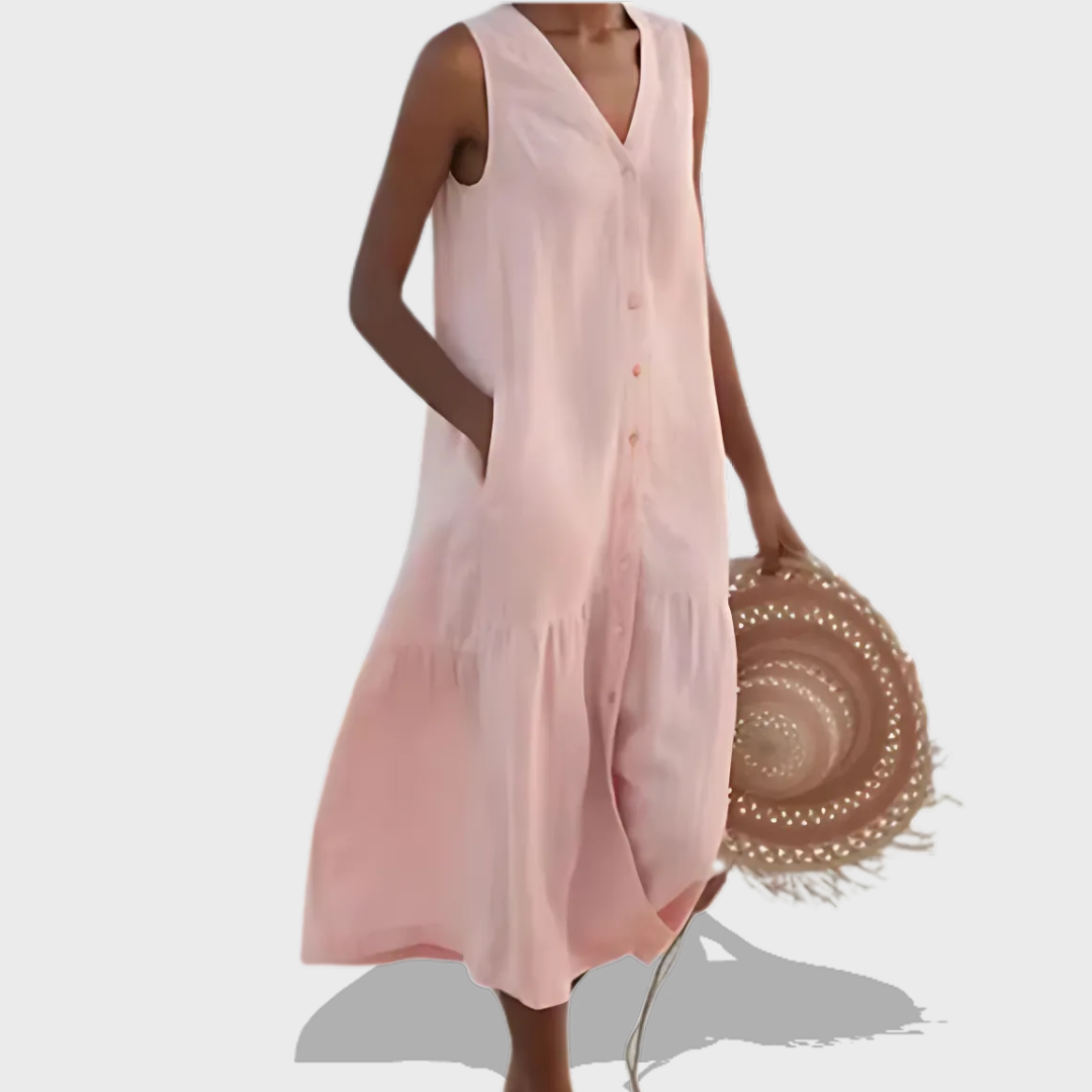 Naya™ - Sleeveless Elegant Shirt Dress with V-Neckline