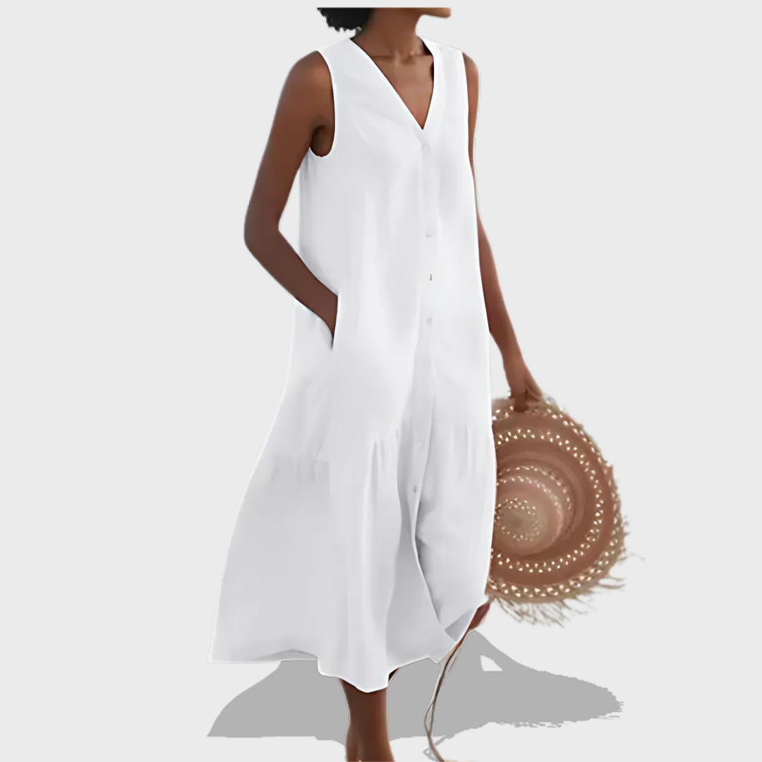 Naya™ - Sleeveless Elegant Shirt Dress with V-Neckline