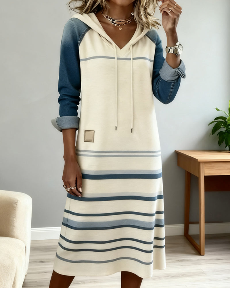 Merry™ - Striped Hooded Dress with Color Mixing