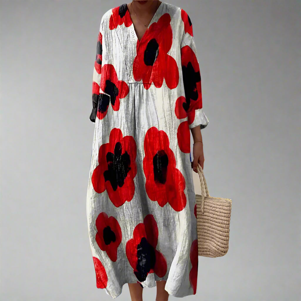 Evelyn™ | Bold Poppy Print Cotton Maxi Dress