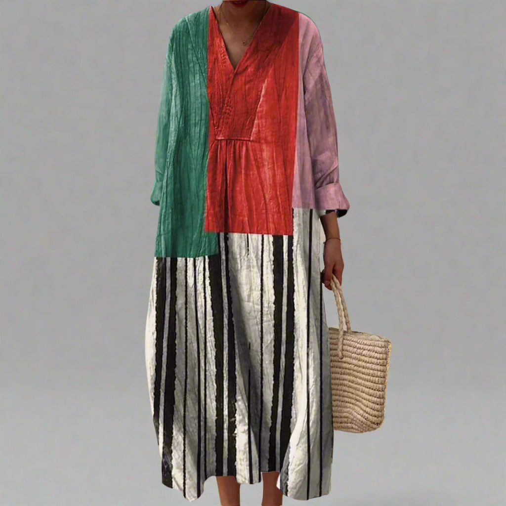 Harriet™ | Colorblock Striped Cotton Maxi Dress