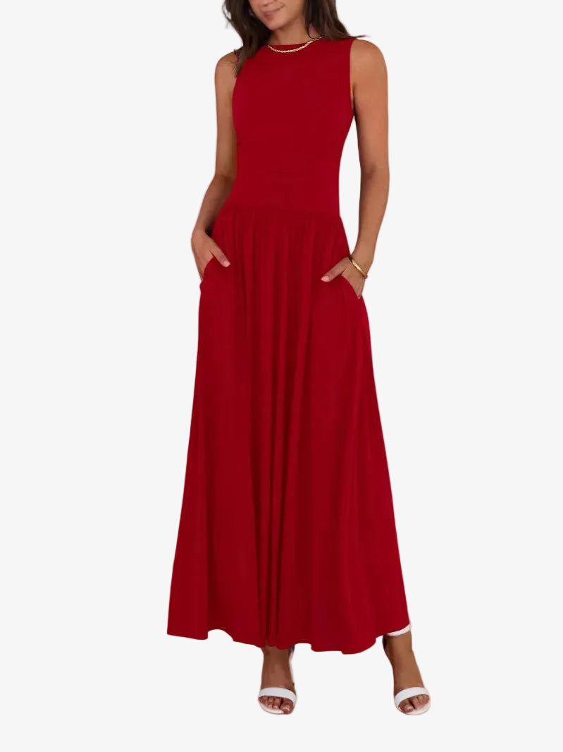 Robina™- Chic Sleeveless Ruched High-Waisted Maxi Dress