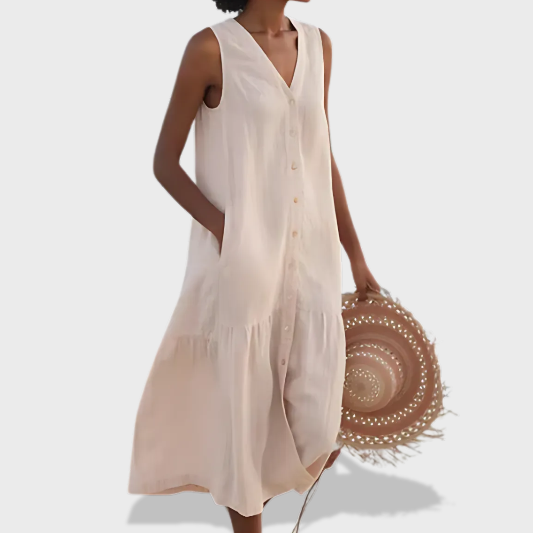 Naya™ - Sleeveless Elegant Shirt Dress with V-Neckline