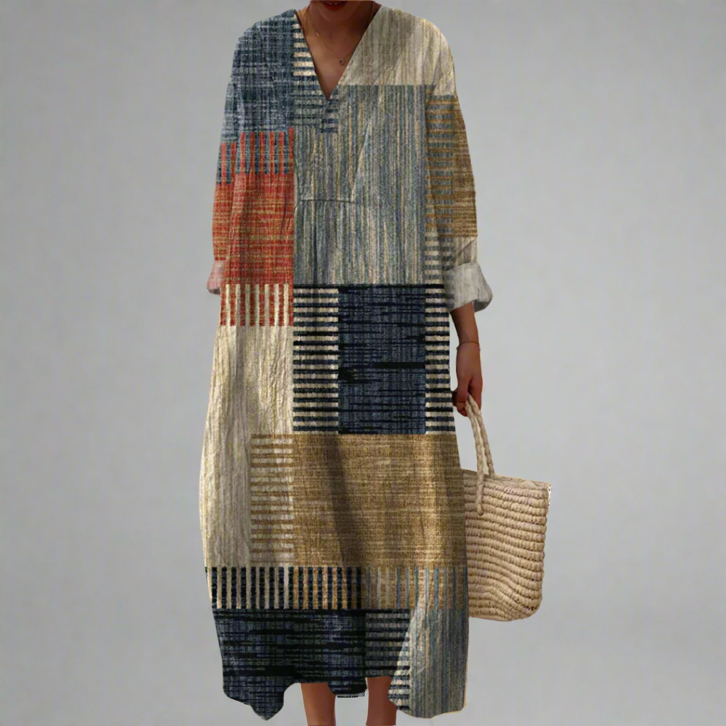 Harriet™ | Earth-Toned Patchwork Relaxed Maxi Dress