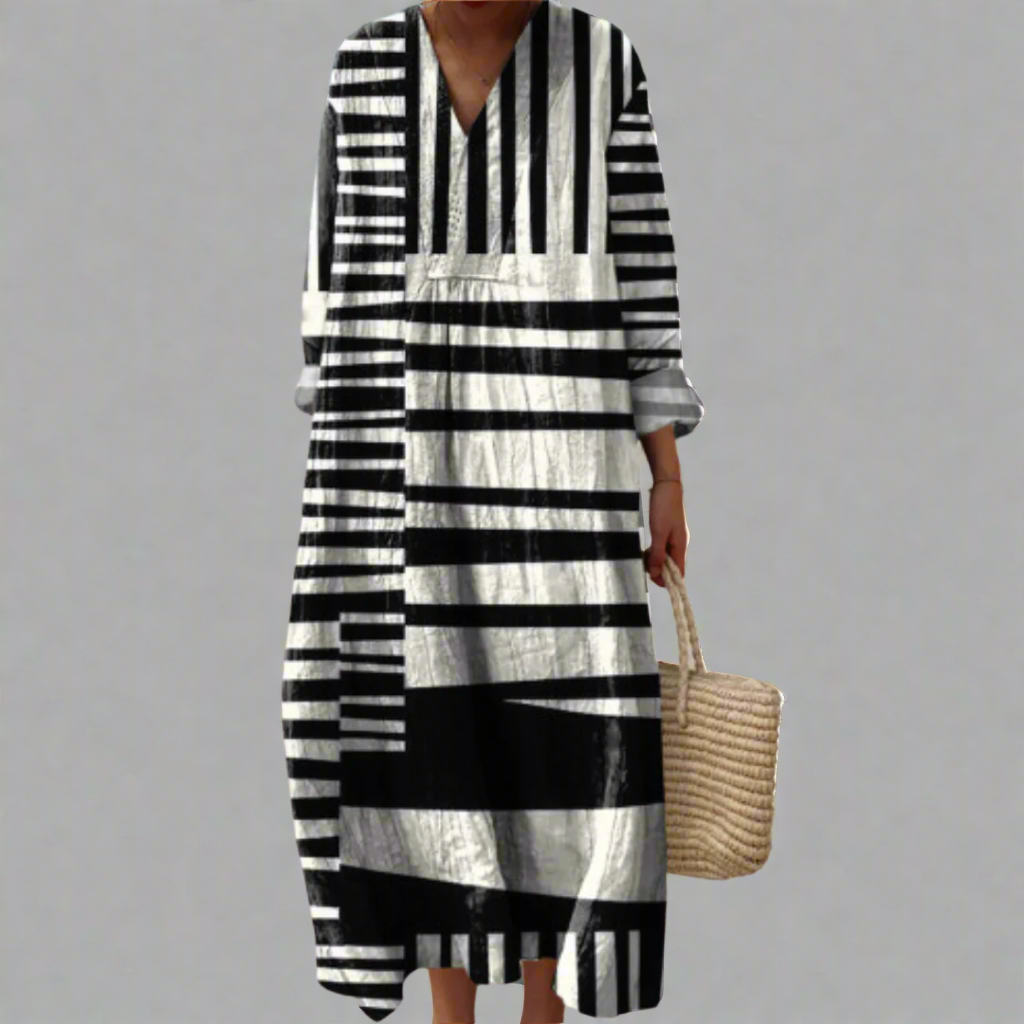 Lydia™ | Monochrome Stripe Flow Maxi Dress