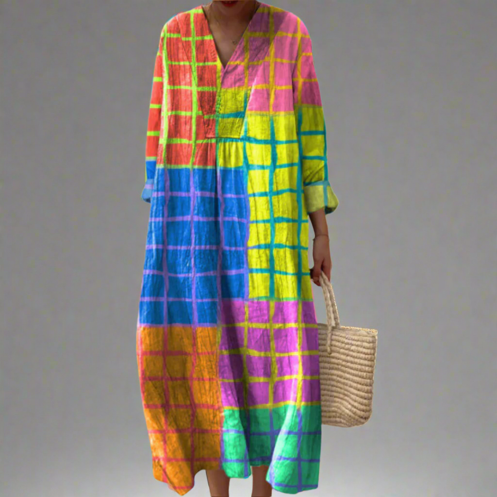 Leona™ | Vibrant Grid Maxi Dress