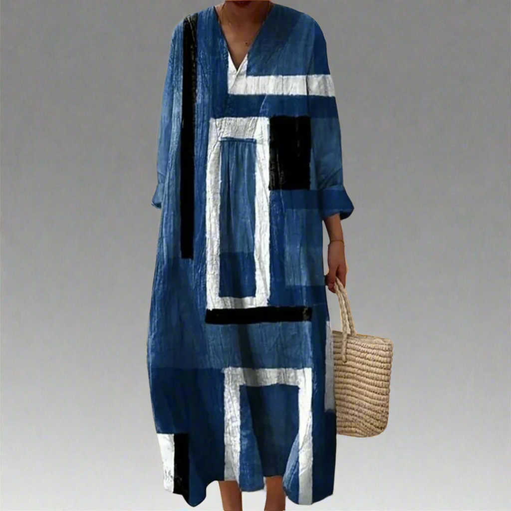 Evelyn™ | Abstract Navy Loose-Fit Maxi Dress