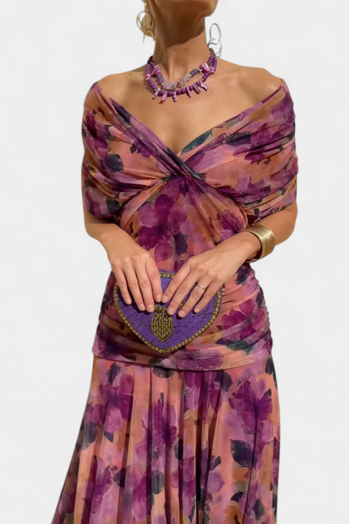 Alira™ - Long Floral Dress with V-Neck
