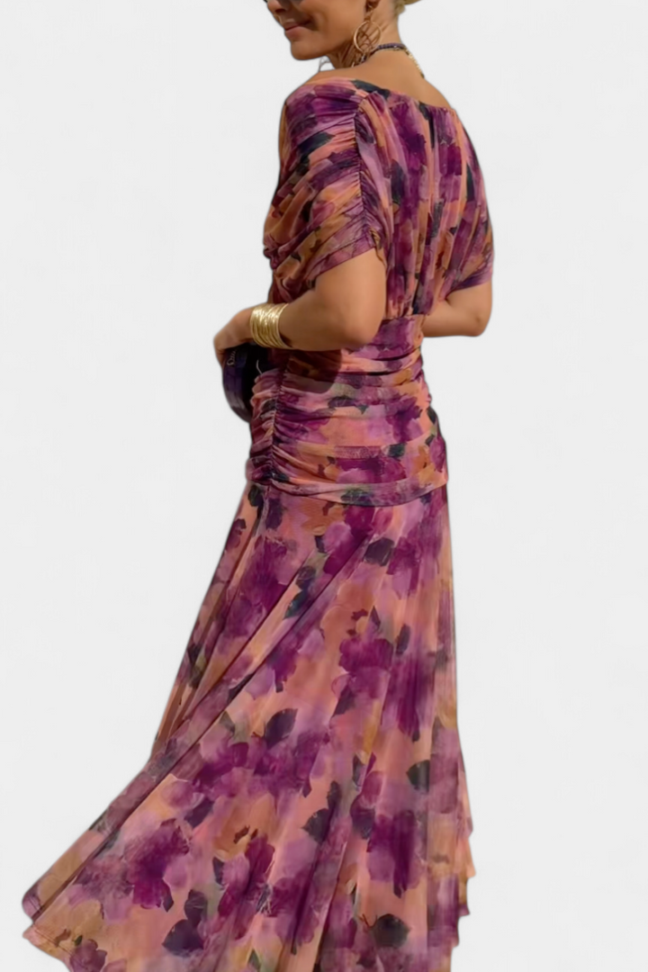 Alira™ - Long Floral Dress with V-Neck