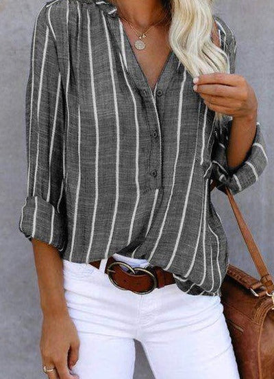 Brinley - Stylish Striped Button-Up Top