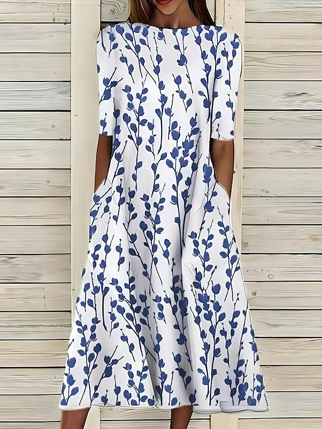 Sela™ – Summery Midi Dress with Floral Coastal Feel