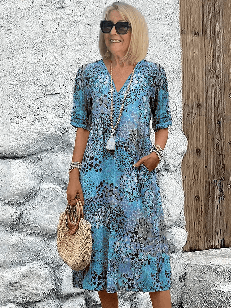 Fely™ - Elegant Midi Dress With Vibrant Print