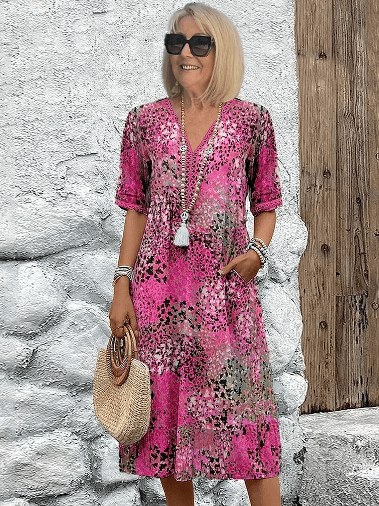 Fely™ - Elegant Midi Dress With Vibrant Print