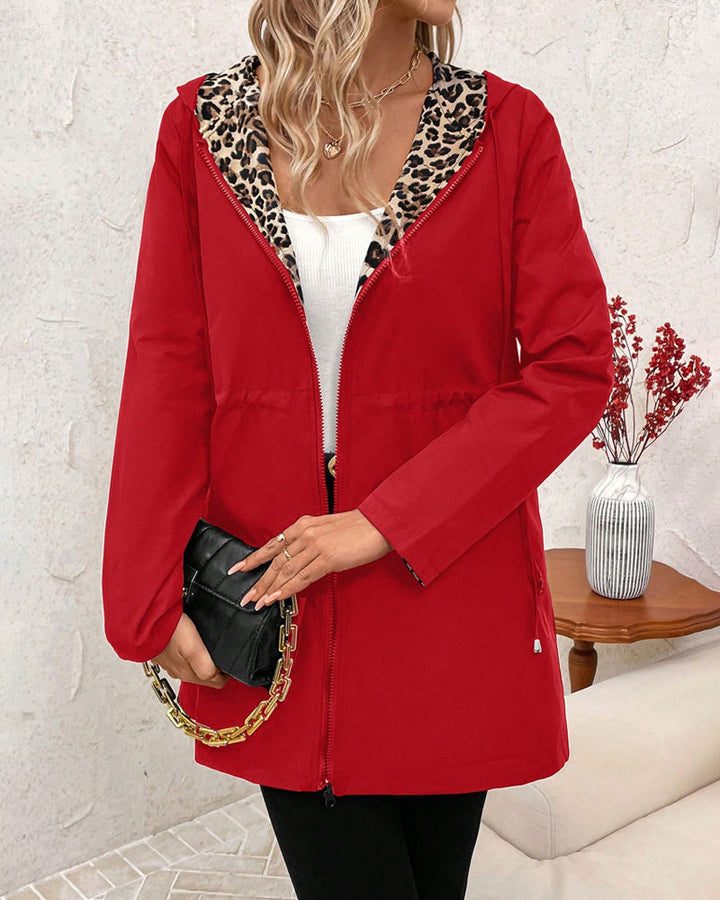 Riz™ - Reversible Hooded Coat with Leopard Print