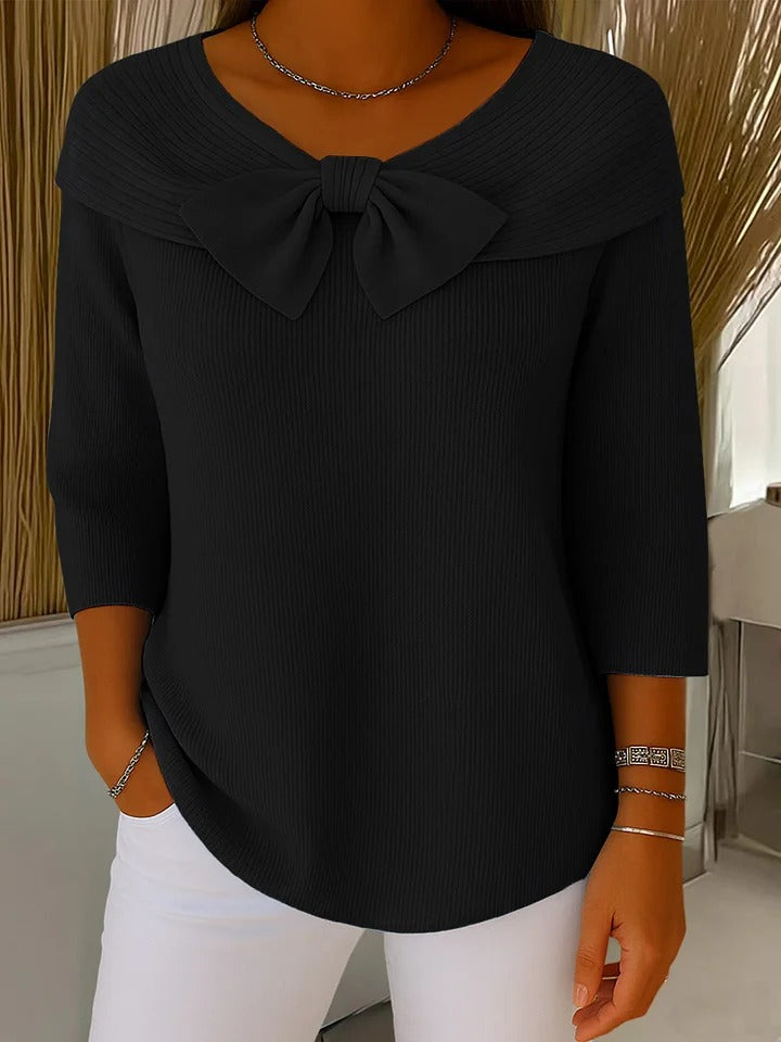 Lady™ - Women's Sweater with Bow and Round Neckline