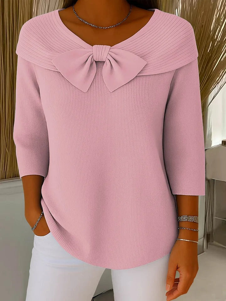 Lady™ - Women's Sweater with Bow and Round Neckline